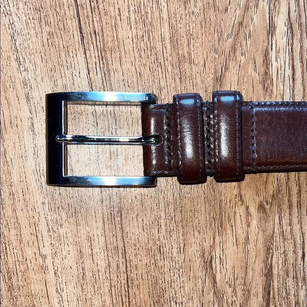 Allen Edmonds Brown Leather Dress Belt with Silver Buckle